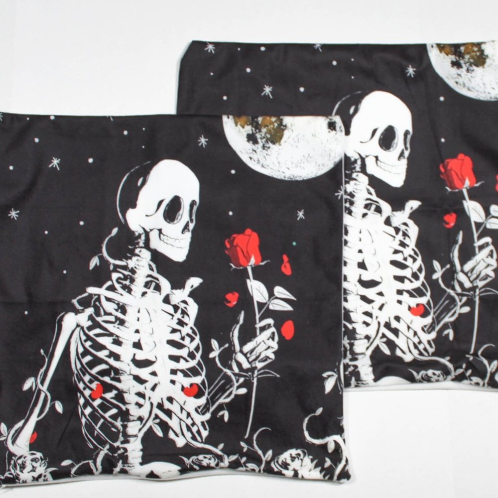 Gothic Skeleton Floral Galaxy Toss Pillow Cover Set of Two